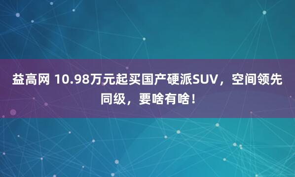 益高网 10.98万元起买国产硬派SUV，空间领先同级，要啥有啥！